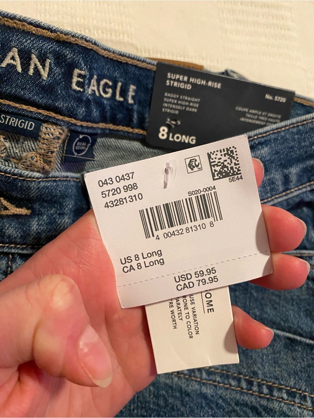 American Eagle Strigid Super High-Waisted Baggy Straight Jean Medium Wash 8 Long - Picture 5 of 5